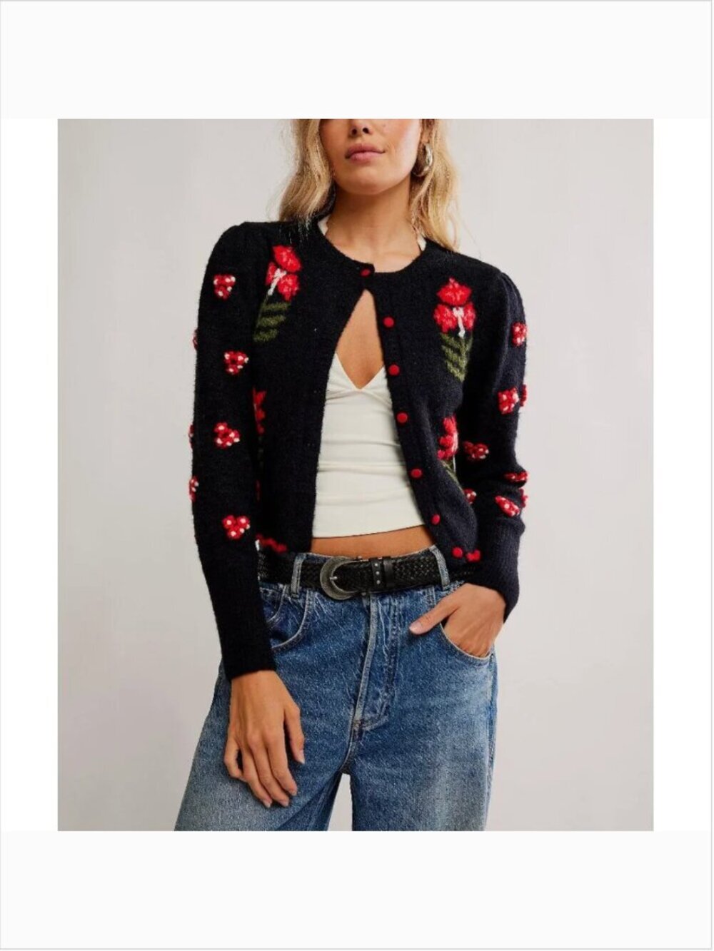 FREE PEOPLE NWT Nonna Knit Cardi / Midnight Bloom Combo - Picture 2 of 12